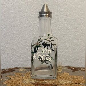 Vintage Gemco Glass Hand Painted Olives Cruet Vinegar & Oil Bottle 6" Tall USA